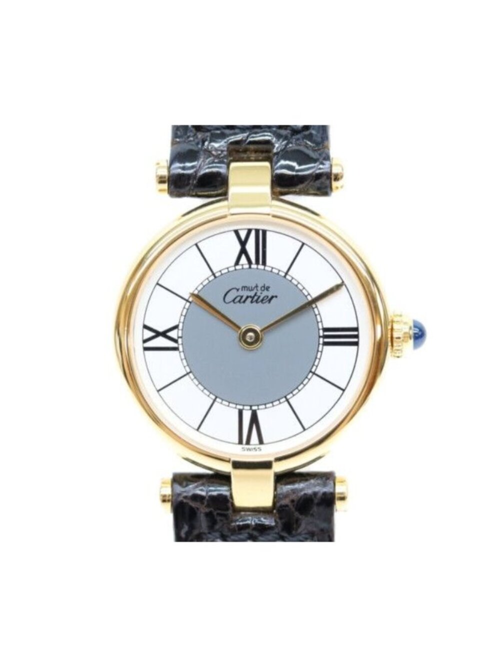 Cartier 925 Must Vendeme Vermeil SM Center Gray Roman Dial